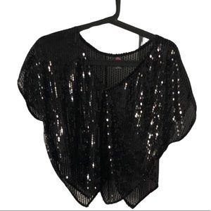 Free People Black Sequin Mesh Butterfly Top